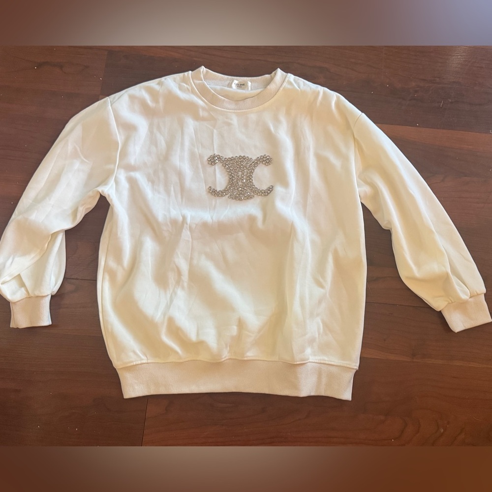 White Sweatshirt with Embellished  fashion insprd not auth